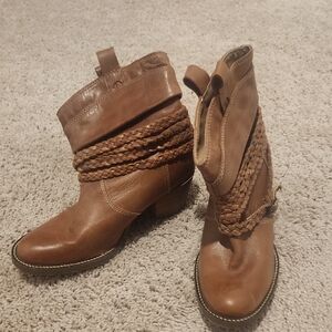 Women's Brown Braided Ankle Boots
